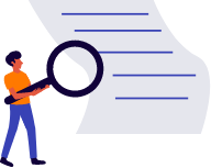 Sell your Amazon business | Graphic of a person with a large magnifying glass looking at a document